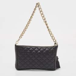 Pre Owned Carolina Herrera Black Quilted Leather Chain Tassel Baguette Bag