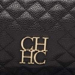 Pre Owned Carolina Herrera Black Quilted Leather Chain Tassel Baguette Bag