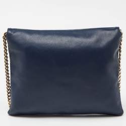 Carolina Herrera Navy Blue Leather Envelope Chain Shoulder Bag