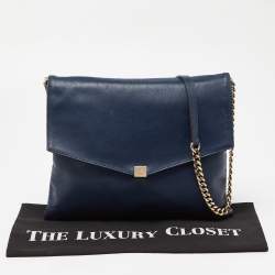 Carolina Herrera Navy Blue Leather Envelope Chain Shoulder Bag