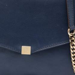 Carolina Herrera Navy Blue Leather Envelope Chain Shoulder Bag