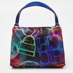 Carolina Herrera Multicolor Printed Fabric and Leather Metal Flap Top Handle Bag
