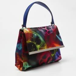Pre Owned Carolina Herrera Multicolor Printed Fabric and Leather Metal Flap Top Handle Bag