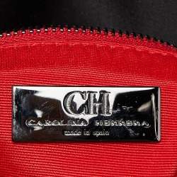 Pre Owned Carolina Herrera Multicolor Printed Fabric and Leather Metal Flap Top Handle Bag