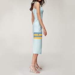 Carolina Herrera Blue/Yellow Lizard Stripe Trunk Bag