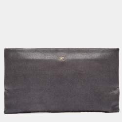 Carolina Herrera Grey Satin Frame Clutch