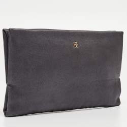 Carolina Herrera Grey Satin Frame Clutch