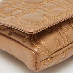 Carolina Herrera Bronze Monogram Leather Wristlet Clutch