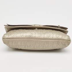 Carolina Herrera Grey Monogram Embossed Leather Bow Flap Chain Clutch  