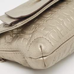 Carolina Herrera Grey Monogram Embossed Leather Bow Flap Chain Clutch  