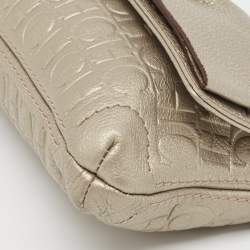 Carolina Herrera Grey Monogram Embossed Leather Bow Flap Chain Clutch  