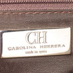 Carolina Herrera Grey Monogram Embossed Leather Bow Flap Chain Clutch  