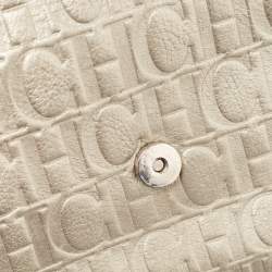 Carolina Herrera Grey Monogram Embossed Leather Bow Flap Chain Clutch  