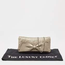 Carolina Herrera Grey Monogram Embossed Leather Bow Flap Chain Clutch  