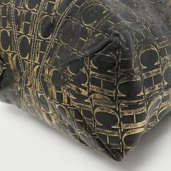 Pre Owned Carolina Herrera Black/Gold Monogram Embossed Leather Chain Tote