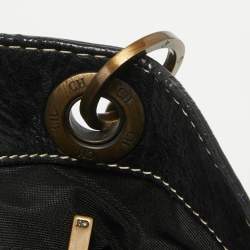 Pre Owned Carolina Herrera Black/Gold Monogram Embossed Leather Chain Tote