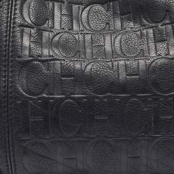 Carolina Herrera Black Monogram Embossed Leather Chain Hobo