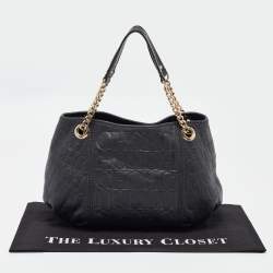 Carolina Herrera Black Monogram Embossed Leather Chain Hobo