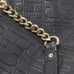 Carolina Herrera Black Monogram Embossed Leather Chain Hobo