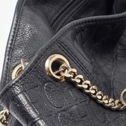 Carolina Herrera Black Monogram Embossed Leather Chain Hobo