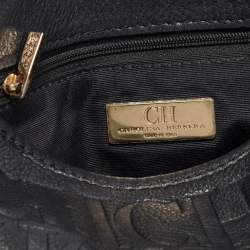 Carolina Herrera Black Monogram Embossed Leather Chain Hobo