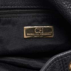 Carolina Herrera Black Monogram Embossed Leather Chain Hobo