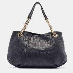 Carolina Herrera Black Monogram Embossed Leather Chain Hobo