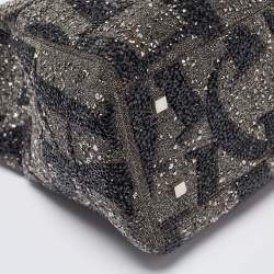 Carolina Herrera Grey/Black CH Crystals and Patent Leather Duchess Tote