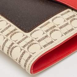 Pre Owned Carolina Herrera Red/Brown Signature Coated Canvas and Leather Envelope Flap Bag