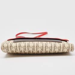 Pre Owned Carolina Herrera Red/Brown Signature Coated Canvas and Leather Envelope Flap Bag
