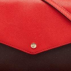 Pre Owned Carolina Herrera Red/Brown Signature Coated Canvas and Leather Envelope Flap Bag