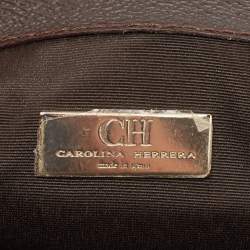Pre Owned Carolina Herrera Red/Brown Signature Coated Canvas and Leather Envelope Flap Bag