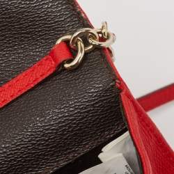 Pre Owned Carolina Herrera Red/Brown Signature Coated Canvas and Leather Envelope Flap Bag