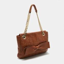 Carolina Herrera Brown Monogram Leather Audrey Shoulder Bag
