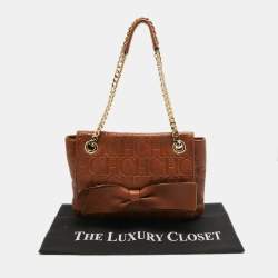 Carolina Herrera Brown Monogram Leather Audrey Shoulder Bag