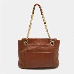 Carolina Herrera Brown Monogram Leather Audrey Shoulder Bag
