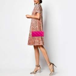 Carolina Herrera Pink Quilted Leather Frame Chain Clutch