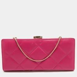 Carolina Herrera Pink Quilted Leather Frame Chain Clutch