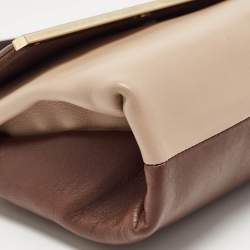 Carolina Herrera Brown/Beige Leather Camelot Colorblock Top Handle Bag