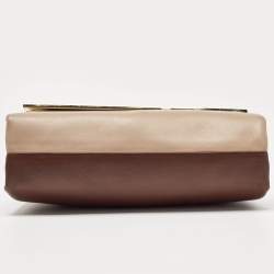 Carolina Herrera Brown/Beige Leather Camelot Colorblock Top Handle Bag