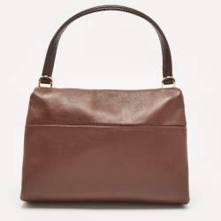 Carolina Herrera Brown/Beige Leather Camelot Colorblock Top Handle Bag