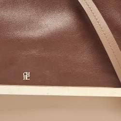 Carolina Herrera Brown/Beige Leather Camelot Colorblock Top Handle Bag