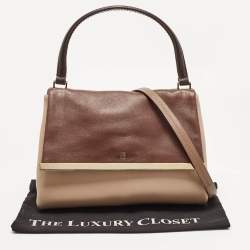 Carolina Herrera Brown/Beige Leather Camelot Colorblock Top Handle Bag