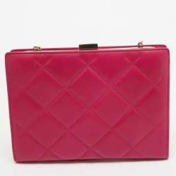 Carolina Herrera Pink Quilted Leather Frame Chain Clutch