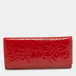 Carolina Herrera Red Embossed Patent Leather Flap Continental Wallet