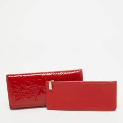 Carolina Herrera Red Embossed Patent Leather Flap Continental Wallet