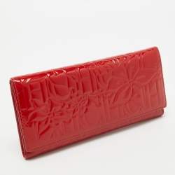 Carolina Herrera Red Embossed Patent Leather Flap Continental Wallet