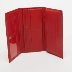 Carolina Herrera Red Embossed Patent Leather Flap Continental Wallet