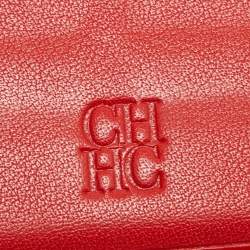 Carolina Herrera Red Embossed Patent Leather Flap Continental Wallet