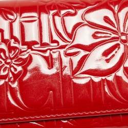 Carolina Herrera Red Embossed Patent Leather Flap Continental Wallet